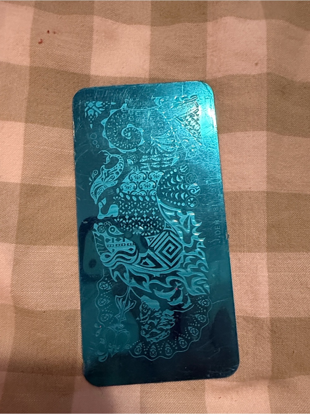 Blue Metallic Nail Art Stamping Plate with Intricate Designs